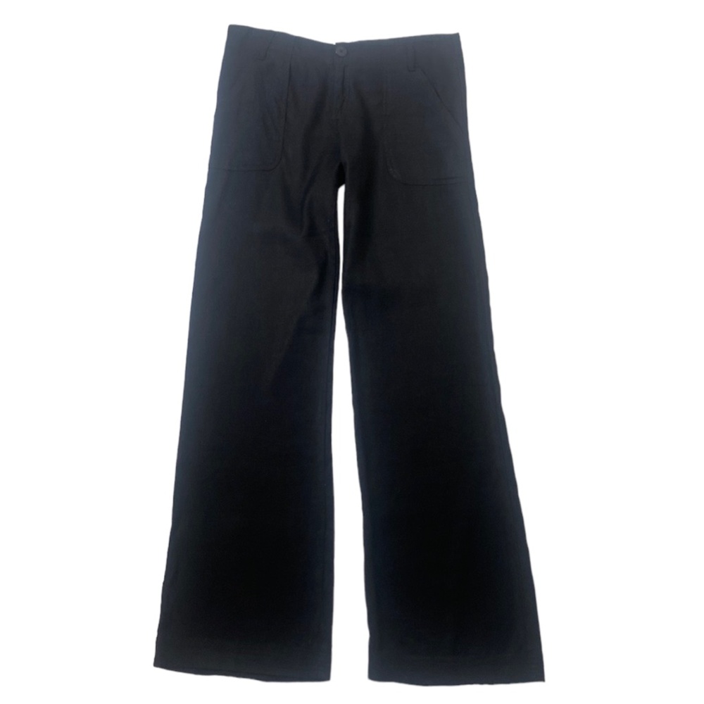 Easley Black Linen/Rayon/Spandex Front Back Pockets Flare Button Zip Beach M